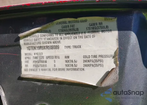 1999 GMC Sierra 1500 Sle z USA, uszkodzony, nr VIN 1GTEK19R9XR508089